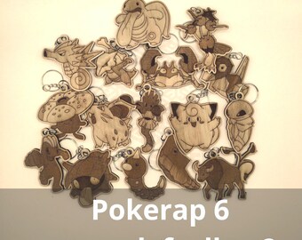6/10 houten Pokémon-sleutelhangerset - 16 lasergesneden ontwerpen - zesde deel van Pokérap - handgemaakte Pokémon-cadeaus