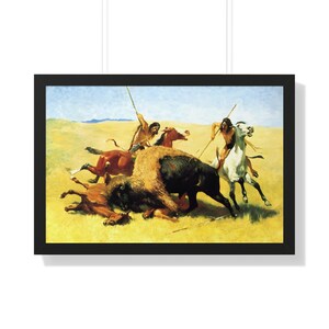 The Buffalo Hunt by Frederic Remington Framed Painting Art Print Poster