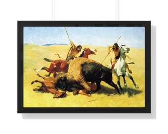 The Buffalo Hunt by Frederic Remington Framed Painting Art Print Poster