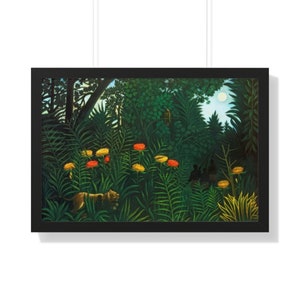 Exotic Landscape with Tigers and Hunters by Henri Rousseau Framed Painting Art Print Poster