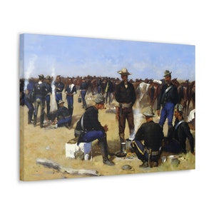 A Cavalryman&#39;s Breakfast On The Plains by Frederic Remington Framed 3-D Canvas Painting Art Print Poster