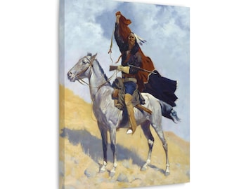 The Blanket Signal by Frederic Remington Framed 3-D Canvas Painting Art Print Poster