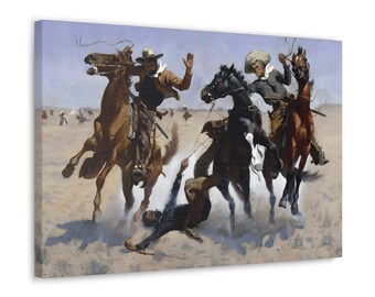 Aiding A Comrade by Frederic Remington Framed 3-D Canvas Painting Art Print Poster