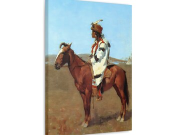 A Blackfoot Chief by Frederic Remington Framed 3-D Canvas Painting Art Print Poster