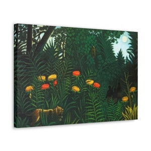 Exotic Landscape with Tigers and Hunters by Henri Rousseau Framed 3-D Canvas Painting Art Print Poster