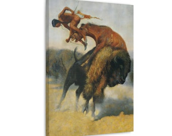 Episode Of A Buffalo Hunt by Frederic Remington Framed 3-D Canvas Painting Art Print Poster