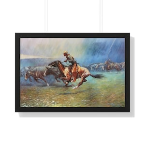 The Stampede by Frederic Remington Framed Painting Art Print Poster