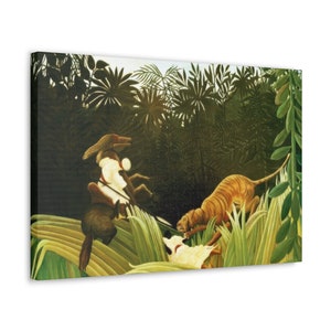 Scouts Attacked by a Tiger by Henri Rousseau Framed 3-D Canvas Painting Art Print Poster
