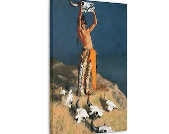 Conjuring Back The Buffalo by Frederic Remington Framed 3-D Canvas Painting Art Print Poster
