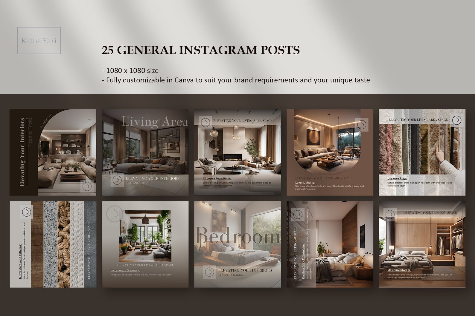 Interior Design Social Media Canva Templates Bundle With Tips and ...