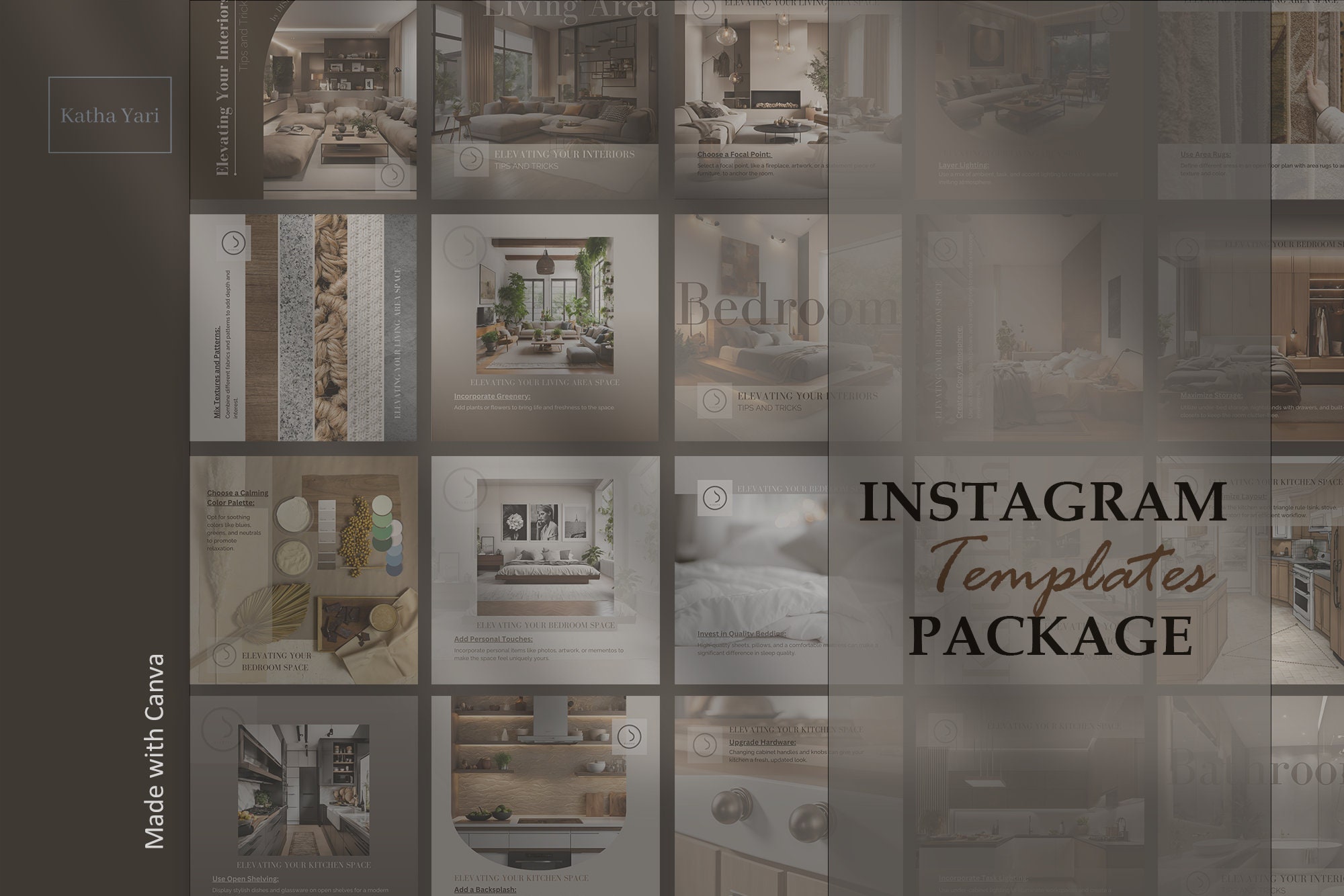 Interior Design Social Media Canva Templates Bundle With Tips and ...