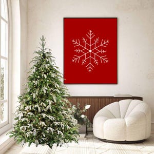 Minimalista fiocco di neve arte murale Natale download digitale rosso-bianco decorazione invernale / scandinavo fiocco di neve arte natalizia / arte murale per le feste