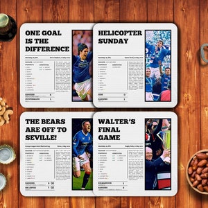 Rangers fc Coasters- Set of 4. Greatest Rangers Moments in the Modern Era - Great Rangers fc gifts