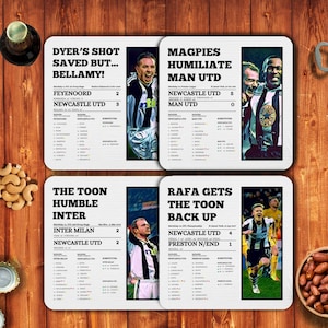 Newcastle United Coasters | Greatest Moments | Set of 4 | Newcastle United Gifts | Newcastle United Print | Beer mats | Gift for him