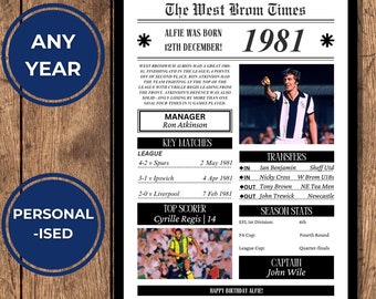 Stampa personalizzata West Brom / Qualsiasi anno / Regalo di compleanno / Regali West Brom / West Bromwich Albion / Stampa West Brom / Poster West Brom