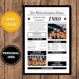 Wolves fc Personalised Print | Any Year | Birthday gift | Wolverhampton Wanderers gifts | Wolverhampton Print | Wolves fc print | Poster