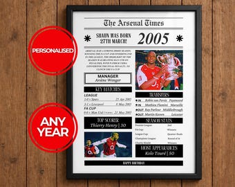 Arsenal Personalisation Print | Any Year | Birthday gift | Arsenal Personalised gifts | The Gunners Poster | Arsenal personalized gift