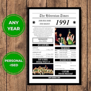 Hibernian Personalised Print | Any Year | Birthday gift | Hibernian gifts | Hibernian Print | Hibs fc | Hibs poster