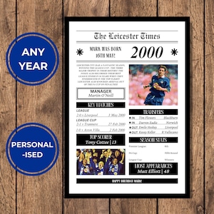 Leicester City Personalised Print | Any Year | Birthday gift | Leicester gifts | Leicester Poster | Leicester City Football Club