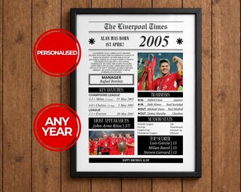 Personalised Liverpool fc Print | Any Year | Liverpool fc gifts | Liverpool fc Personalized | Liverpool fc poster | Liverpool fc Wall Art
