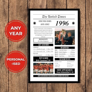 Personalised Manchester United Print | Any Year | Birthday Gift | Man United gifts | Manchester United Personalised | Man Utd poster