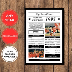 Gepersonaliseerde Middlesbrough fc-print | Elk jaar | Middlesbrough FC-cadeaus | Verjaardag Middlesbrough FC | Voetbalclub Middlesbrough | Poster: