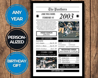 Impresión personalizada de Carolina Panthers / Cualquier año / Regalo de cumpleaños / Regalo para fanático de Carolina Panthers / Póster de cumpleaños vintage de Carolina Panthers