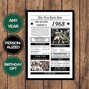 Personalized New York Jets Print | Any Year | Birthday gift | New York Jets Fan Gift | Vintage New York Jets Birthday Poster