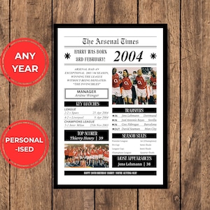 Arsenal Personalisation Print | Any Year | Birthday gift | Arsenal gifts | Arsenal Personalised | Arsenal Print | Arsenal personalized gift