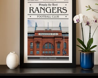 Stampa dello stadio Ibrox dei Rangers / Regalo di compleanno / Regali dei Rangers FC / Retro dei Rangers / Calcio scozzese / Regalo di Natale dei Rangers