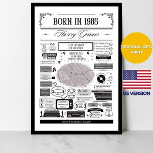 40th Birthday Print | Personalised 40th Birthday Gift | 1985 Year You Were Born Facts | 40th Birthday Poster | USA Version