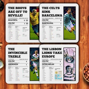 Celtic fc Coasters -  Set of 4 Greatest Moment Coasters. Celtic fc gifts Celtic Merch Celtic bar Celtic fc favourites