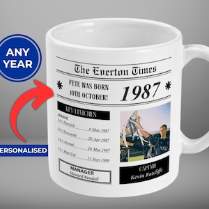 Mug Everton personnalisé | N'importe quelle année | Cadeau d'anniversaire |  Cadeaux Everton | Cadeau personnalisé Everton | Produits dérivés Everton | Cadeau Année de naissance