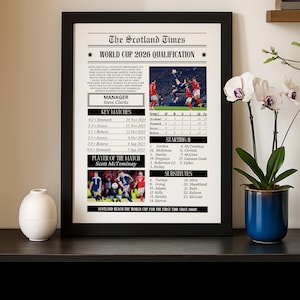 Scotland National Team World Cup 2026 Qualifying Print | Newspaper Style Stats | Scottish Football gifts | Scott McTominay | Kenny McLean