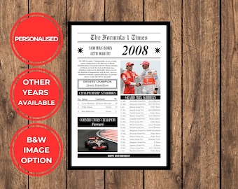 2008 F1 Print with Colour Images | f1 gifts | f1 Poster | Formula 1 Print | f1 personalised gift | Formula One | 18th Birthday Gift