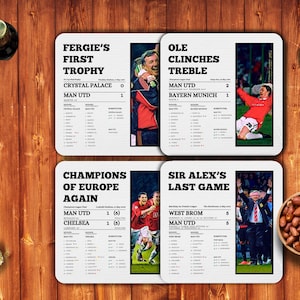 Man Utd Untersetzer | 4er-Set | Man Utds größte Momente | Tolle Man Utd Geschenke |