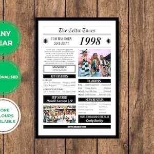 Impresión personalizada del Celtic FC / Cualquier año / Regalo de cumpleaños / Regalos del Celtic FC / Mensaje personalizado / Póster del Celtic FC / Impresión del Celtic FC
