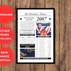 Impresión de F1 2007 con imágenes a color / Regalos de F1 / Póster de F1 / Impresión de Fórmula 1 / Regalo personalizado de F1 / Fórmula 1 / Regalo de 18.º cumpleaños