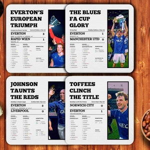 Everton Coasters - Set of 4 Greatest Moments Coasters. Everton gifts Everton Retro. Great gifts  for home bar / man cave
