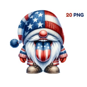 Bundle de cliparts Gnome du 4 juillet, 20 PNG, cadeau de la fête de l'indépendance, rétro 4 juillet États-Unis, Gnomee, gnome amoureux, gnome artistique, usage commercial