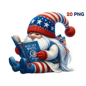 Bundle de cliparts Gnome du 4 juillet, 20 PNG, cadeau de la fête de l'indépendance, rétro 4 juillet États-Unis, Gnomee, gnome amoureux, gnome artistique, usage commercial