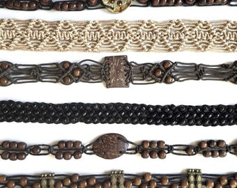 Vintage Macrame Belt with Wooden Beads - Fringed Cotton Waist Belt - Boho Hippie Tie Belt - Woven Macrame Dress Accessory - Festival Style
