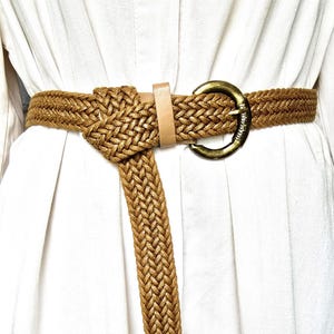 Vintage Braided Boho Belt ,brown woven belt with classic buckle, Hippie Cincher , Festival beige / brown / green/ black belt,
