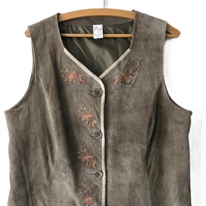 Edelweiss Dirndl Vest,Trachten Vest ,Austrian Brown Embroidered Suede Leather Vest, Folk Bavarian Women&#39;s Waistcoat DDP included