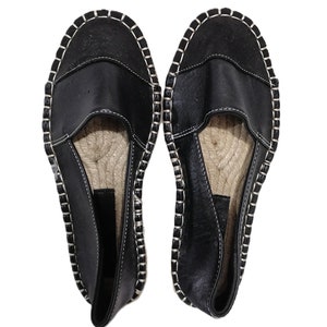 New Black leather espadrilles, slip-on shoes Size EU 36 / UK 3.5 / US 6  flat espadrilles loafers(ddp included)