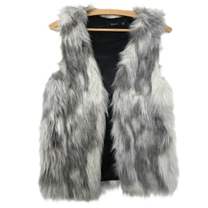 Vintage gray crop faux fur vest , Shaggy Ancora Style Brown Faux Fur Vest , Hobo Style Pile Waistcoat, sleeveles jacket