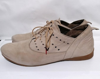 vintage NabuckLeather Wingtip Oxford Shoes EU 41 / UK 8.5 / US 11 Chaussures à lacets en cuir suédé beige pour femme, chaussures Slipon ()