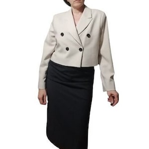 Vintage Crop Blazer Beige Doble Breasted Blazer Elegant Short Jacket  Feminiе Jacket Chic Outfit L-XL DDP included