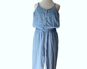 combinaison en jean vintage, combinaison d'été, barboteuse ample, une pièce sans manches en jean taille S-M