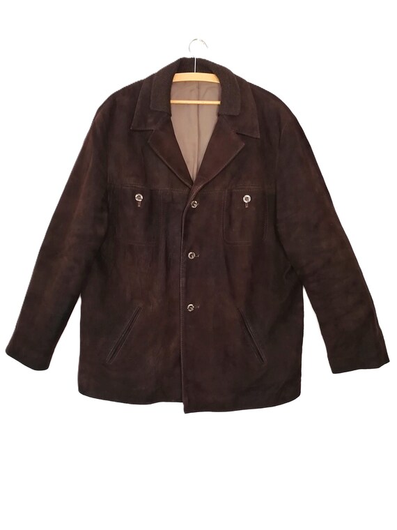 Trucker jacket, leather blouson, men's size L genuine leather black type Vintage Second Hand